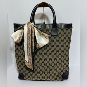 Gucci Beige and Black Vertical Monogram Tote with Scarf